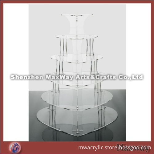 Clear Heart-shaped Promotional Acrylic 6 Tiers Tower Wedding Cup Cake Display Stand Rack